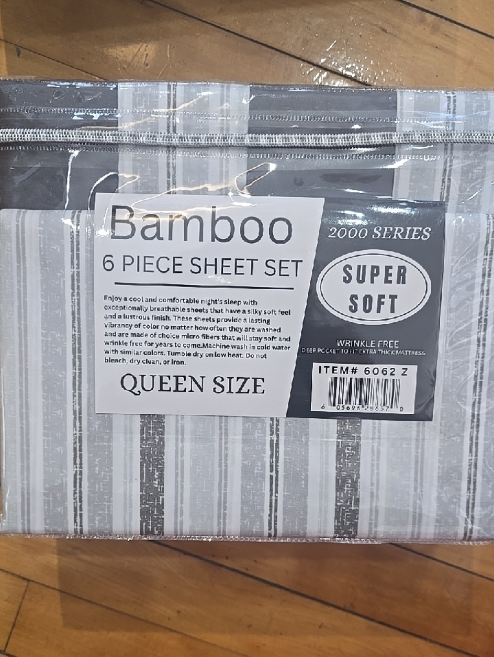 BAMBOO Gray and White 6-Piece Queen Sheet Set